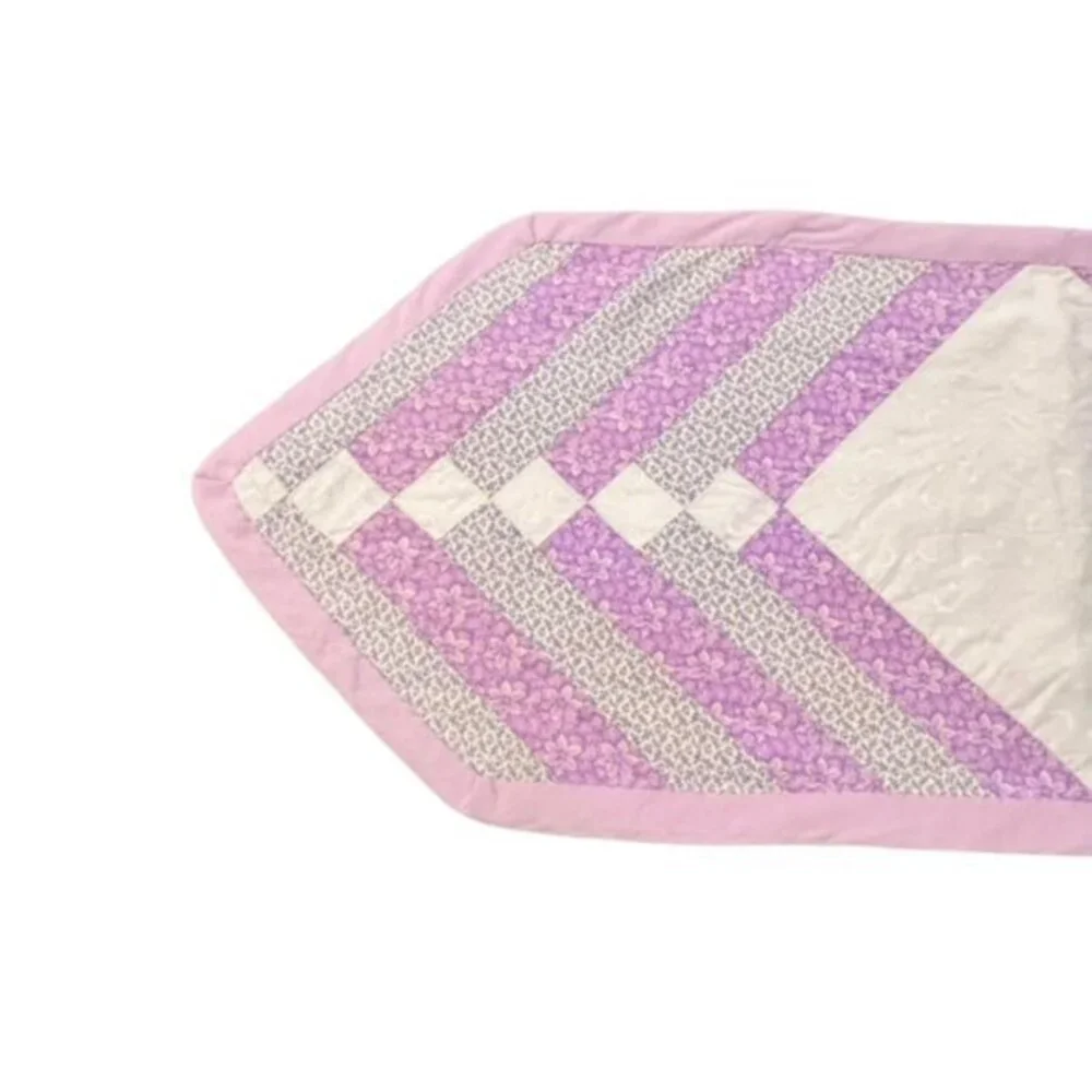 Flowered Quilted Table Runner 13.5 x 36 in Purple Grey Florals White Stars‎ Moon